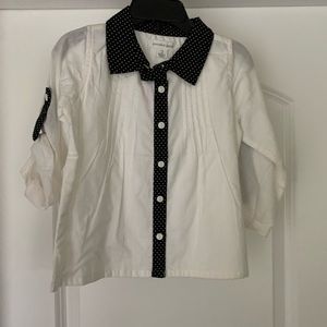 White Pumpkin Patch button up shirt & black collar